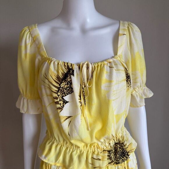Zara Sunflower Print Two Piece Dress With Ruffles Size M - Picture 2 of 7